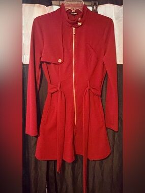 Preloved Women's Red Zip Front Fit-and-Flare Dress